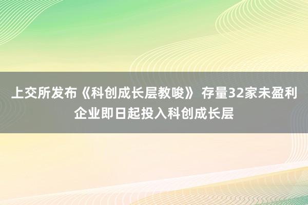 上交所发布《科创成长层教唆》 存量32家未盈利企业即日起投入科创成长层