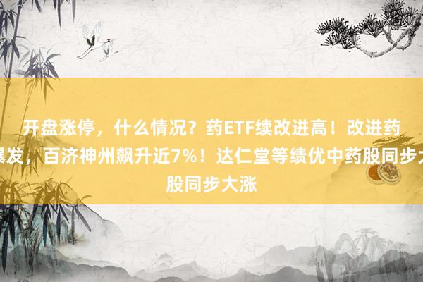 开盘涨停，什么情况？药ETF续改进高！改进药再爆发，百济神州飙升近7%！达仁堂等绩优中药股同步大涨
