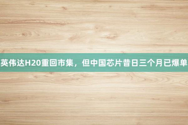英伟达H20重回市集，但中国芯片昔日三个月已爆单