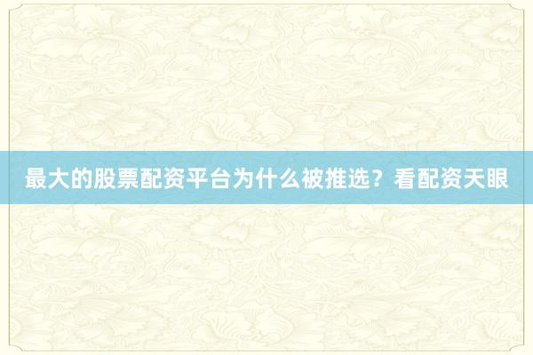 最大的股票配资平台为什么被推选？看配资天眼
