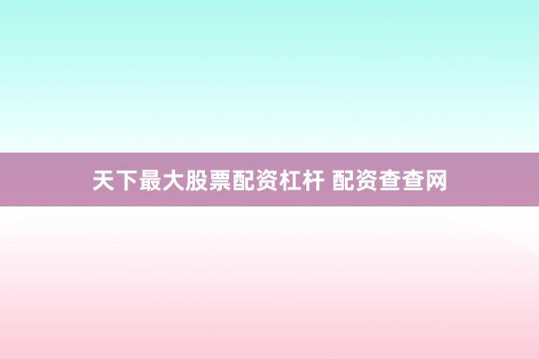 天下最大股票配资杠杆 配资查查网