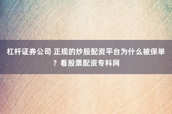 杠杆证券公司 正规的炒股配资平台为什么被保举？看股票配资专科网