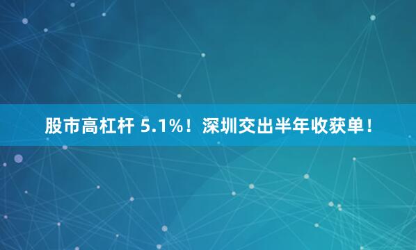 股市高杠杆 5.1%！深圳交出半年收获单！