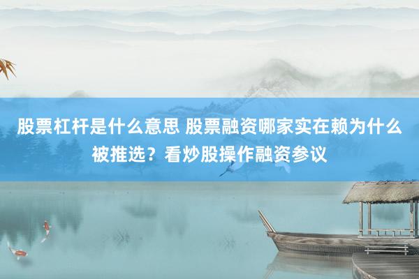 股票杠杆是什么意思 股票融资哪家实在赖为什么被推选？看炒股操作融资参议