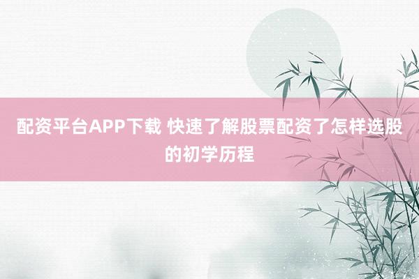配资平台APP下载 快速了解股票配资了怎样选股的初学历程