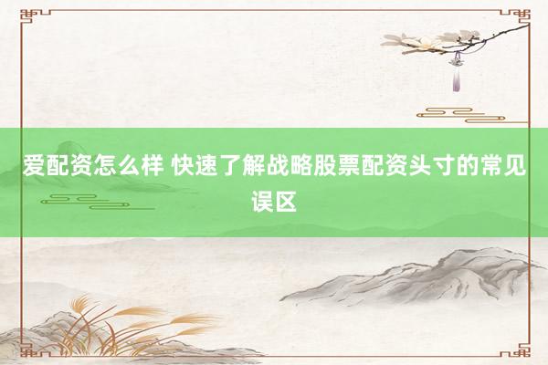 爱配资怎么样 快速了解战略股票配资头寸的常见误区