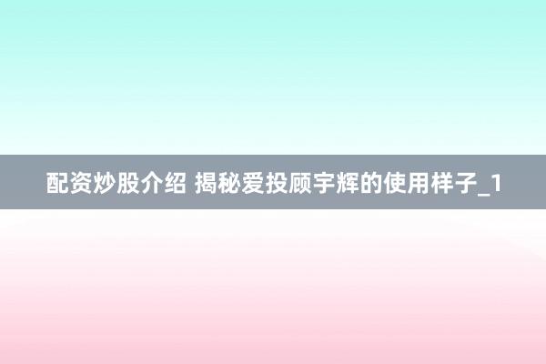 配资炒股介绍 揭秘爱投顾宇辉的使用样子_1
