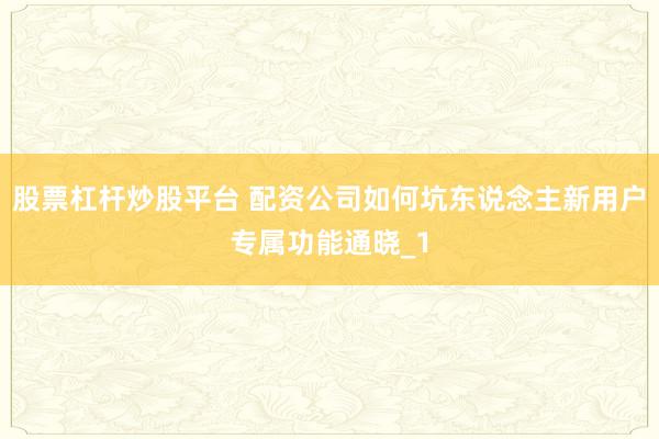 股票杠杆炒股平台 配资公司如何坑东说念主新用户专属功能通晓_1