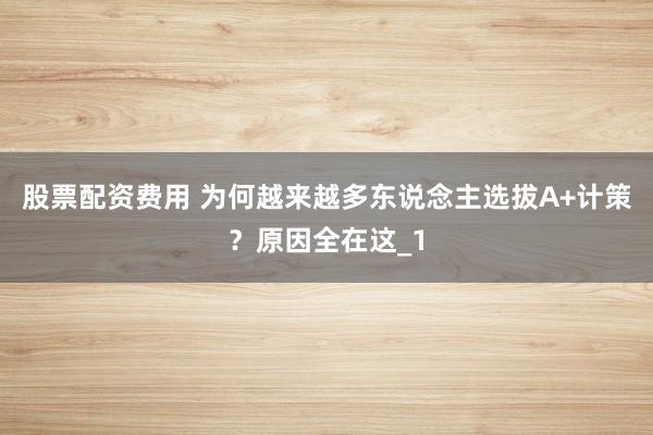 股票配资费用 为何越来越多东说念主选拔A+计策？原因全在这_1