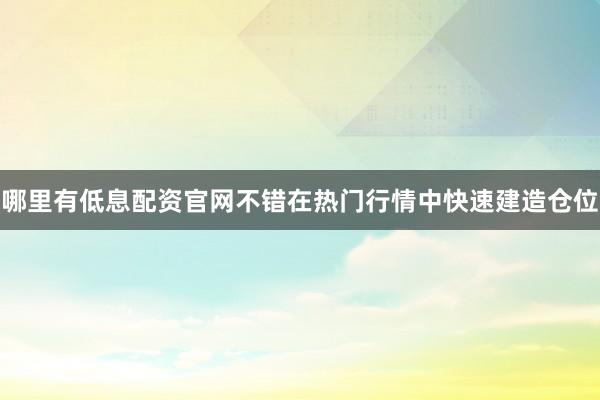 哪里有低息配资官网不错在热门行情中快速建造仓位