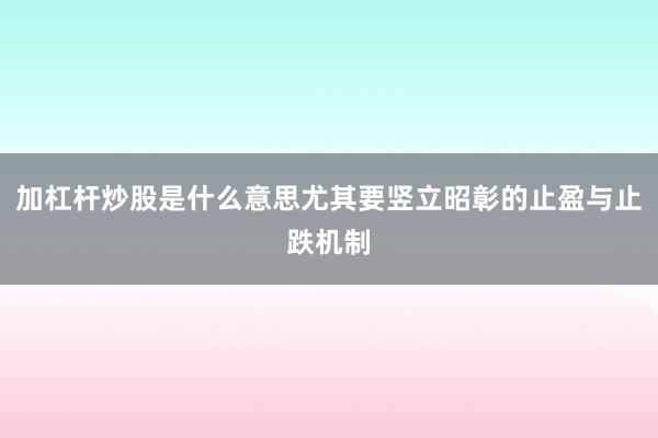 加杠杆炒股是什么意思尤其要竖立昭彰的止盈与止跌机制