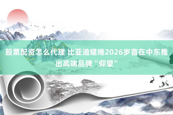 股票配资怎么代理 比亚迪缱绻2026岁首在中东推出高端品牌“仰望”