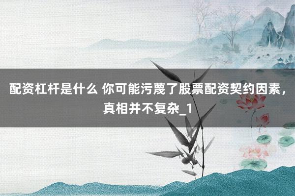 配资杠杆是什么 你可能污蔑了股票配资契约因素，真相并不复杂_1