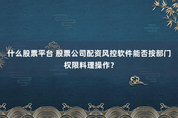 什么股票平台 股票公司配资风控软件能否按部门权限料理操作？