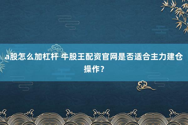 a股怎么加杠杆 牛股王配资官网是否适合主力建仓操作？